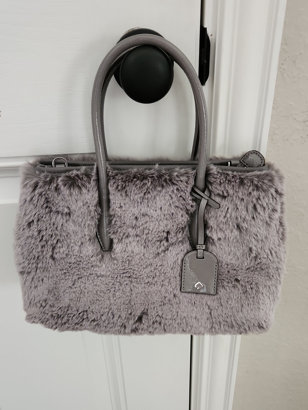 Kate Spade Eva Faux Fur Small Top Zip Satchel Crossbody Handbag - Gray